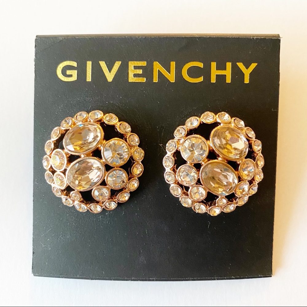 Givenchy Earrings Round Pave Crystal Button Rose
